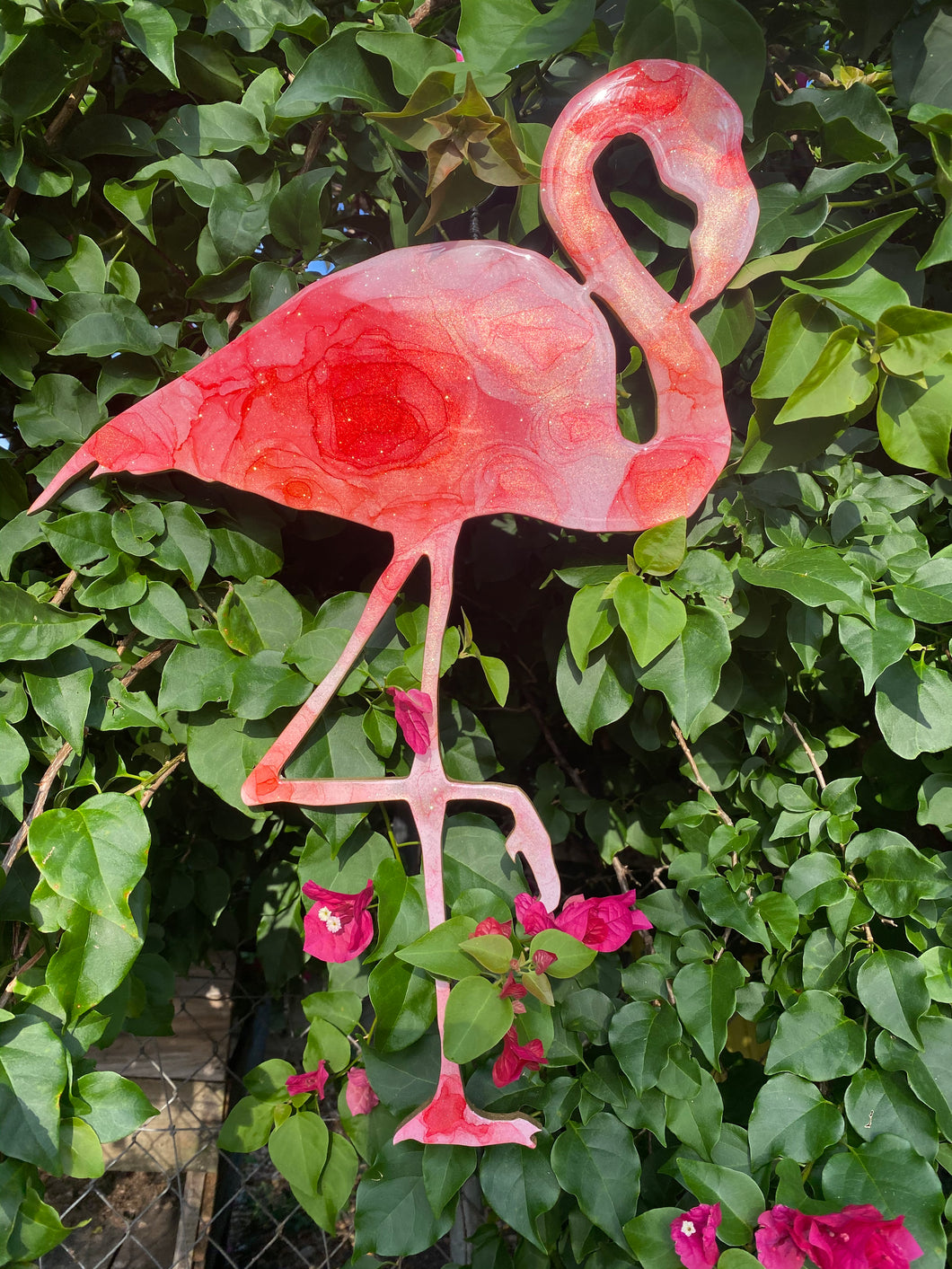 20 Inch Alcohol Ink and Resin Flamingo